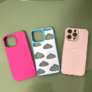 Stylish Cloud and Heart Phone Case Trio for iPhone 14 ProMax